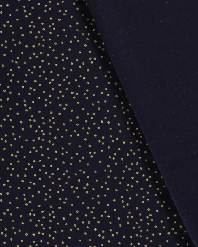 Popeline de Coton Bleu Marine à Petits Pois Dorés - Mercerine