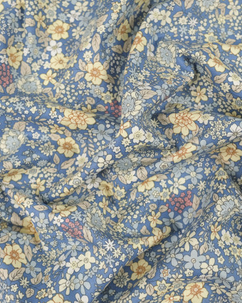 Popeline de Coton fleuri Henriette bleu