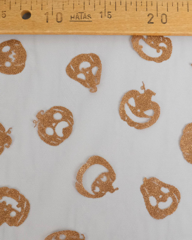 Tissu Halloween Tulle Pailleté Citrouille Marron - Mercerine