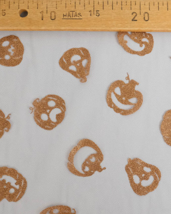 Tissu Halloween Tulle Pailleté Citrouille Marron - Mercerine