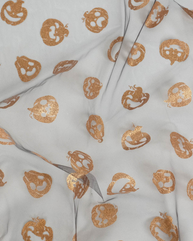 Tissu Halloween Tulle Pailleté Citrouille Marron - Mercerine