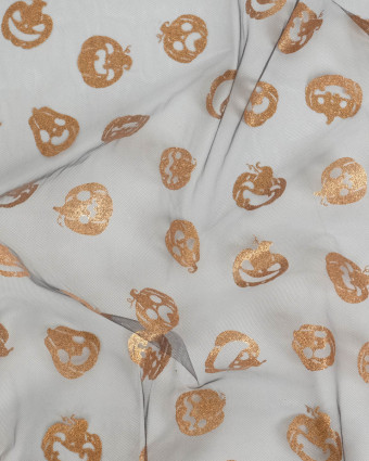 Tissu Halloween Tulle Pailleté Citrouille Marron - Mercerine