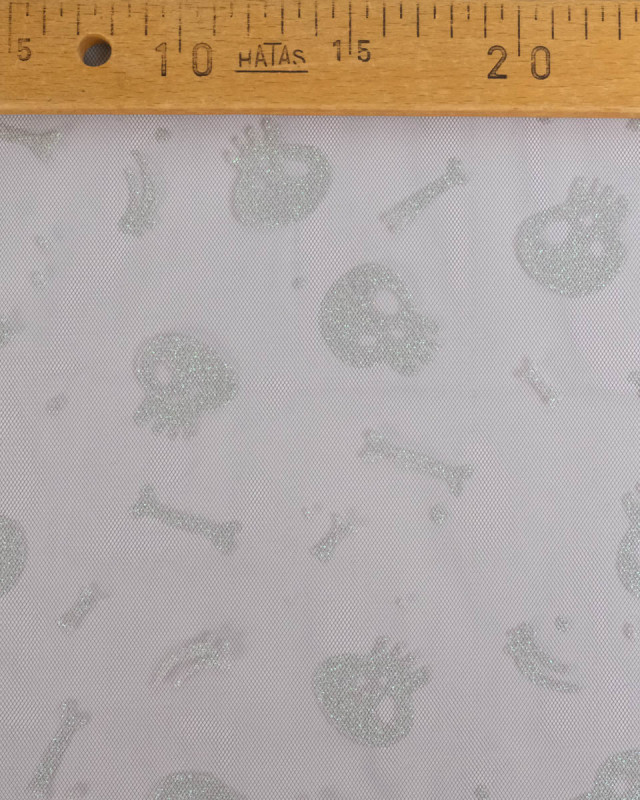 Tissu Halloween Tulle Pailleté Tête de Mort - Mercerine