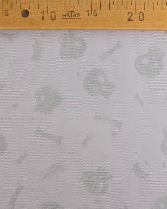Tissu Halloween Tulle Pailleté Tête de Mort - Mercerine