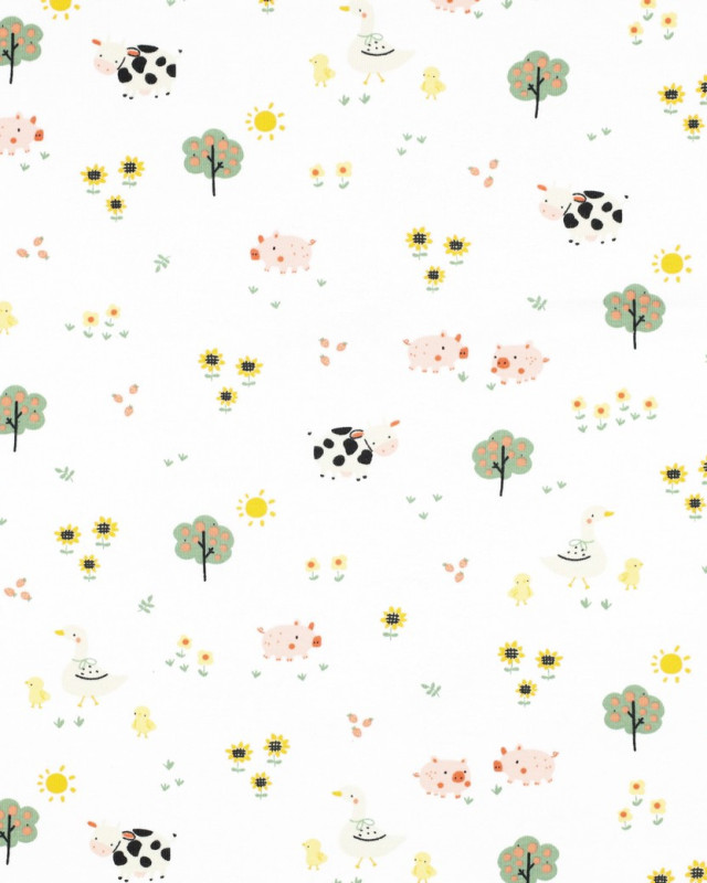 Jersey Coton Bio Motif Animaux de la Ferme - Mercerine