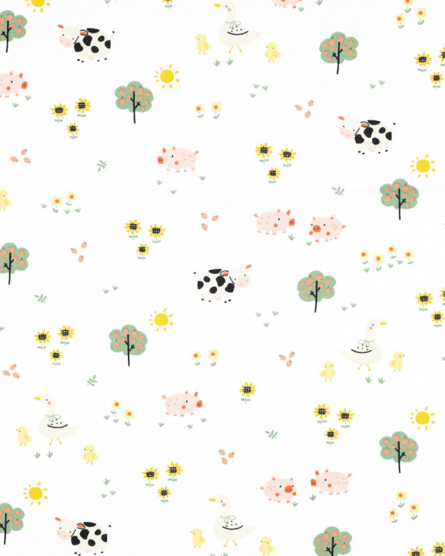 Jersey Coton Bio Motif Animaux de la Ferme - Mercerine