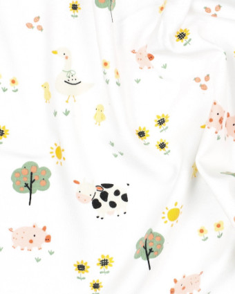 Jersey Coton Bio Motif Animaux de la Ferme - Mercerine