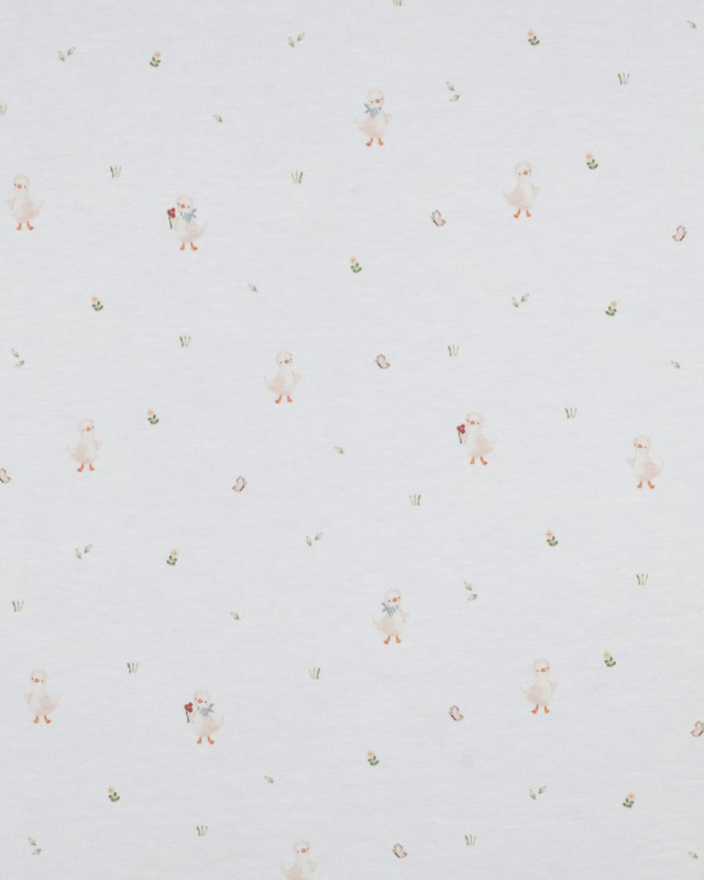 Jersey Coton Bio Motif Petite Oie Blanc - Mercerine