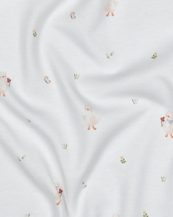 Jersey Coton Bio Motif Petite Oie Blanc - Mercerine