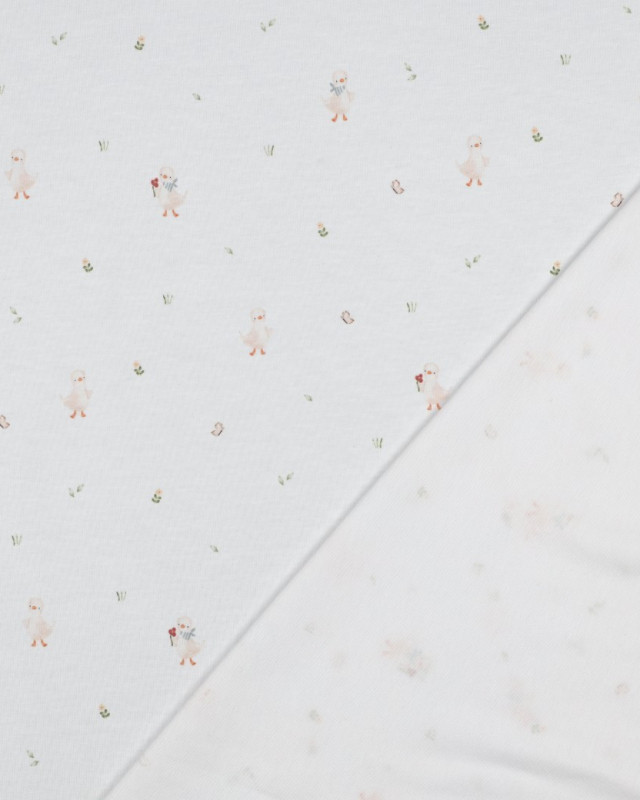Jersey Coton Bio Motif Petite Oie Blanc - Mercerine