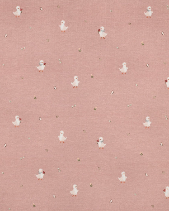 Jersey Coton Bio Motif Petite Oie Rose - Mercerine