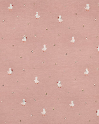 Jersey Coton Bio Motif Petite Oie Rose - Mercerine
