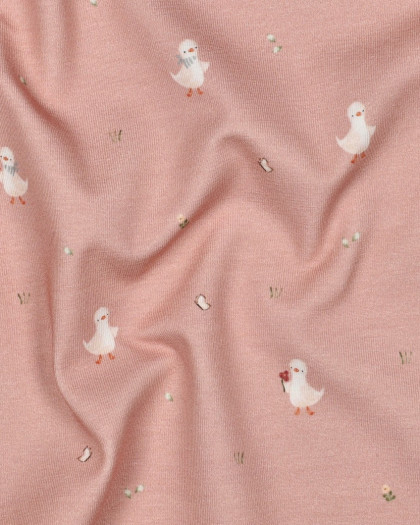 Jersey Coton Bio Motif Petite Oie Rose - Mercerine
