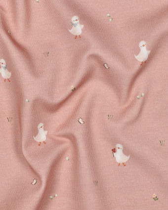 Jersey Coton Bio Motif Petite Oie Rose - Mercerine