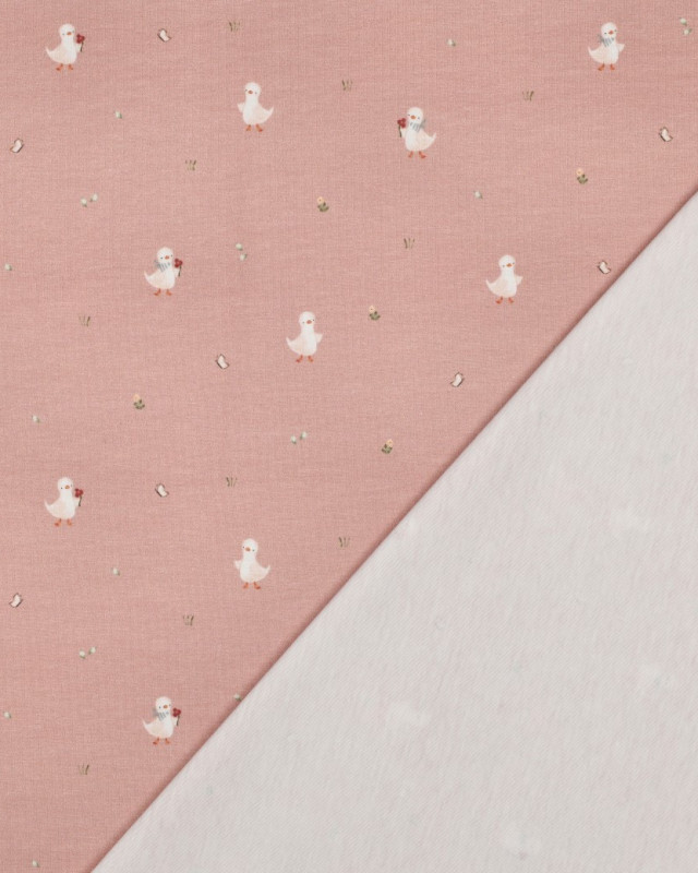 Jersey Coton Bio Motif Petite Oie Rose - Mercerine