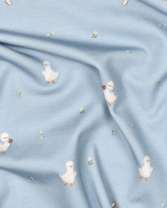 Jersey Coton Bio Motif Petite Oie Bleu  - Mercerine