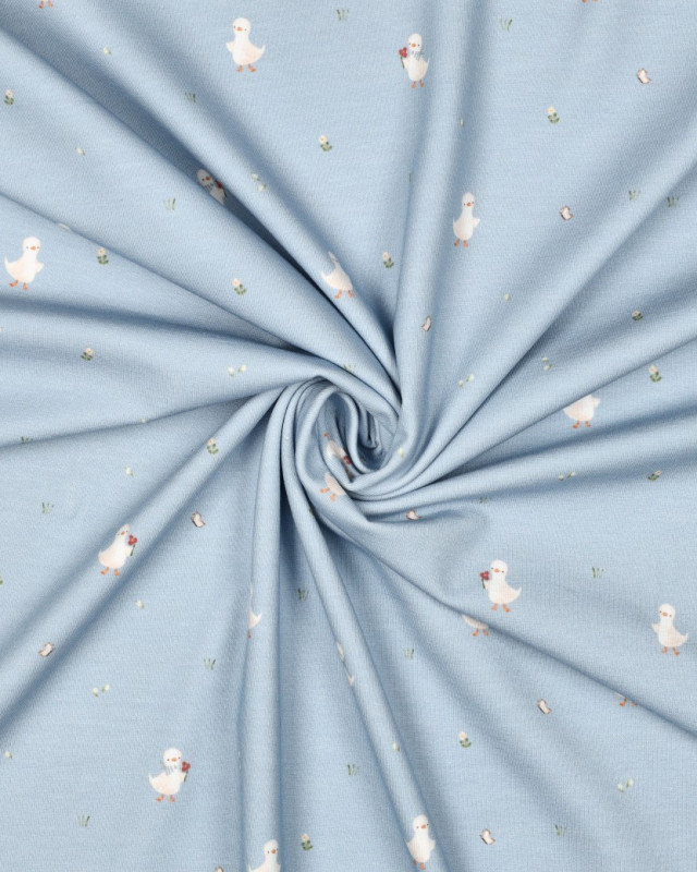 Jersey Coton Bio Motif Petite Oie Bleu  - Mercerine