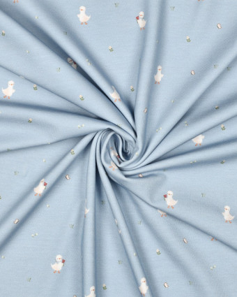 Jersey Coton Bio Motif Petite Oie Bleu  - Mercerine