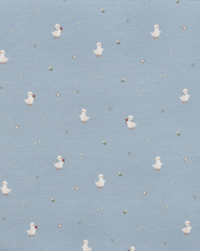 Jersey Coton Bio Motif Petite Oie Bleu  - Mercerine
