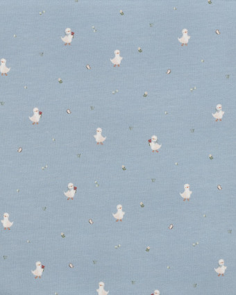 Jersey Coton Bio Motif Petite Oie Bleu  - Mercerine