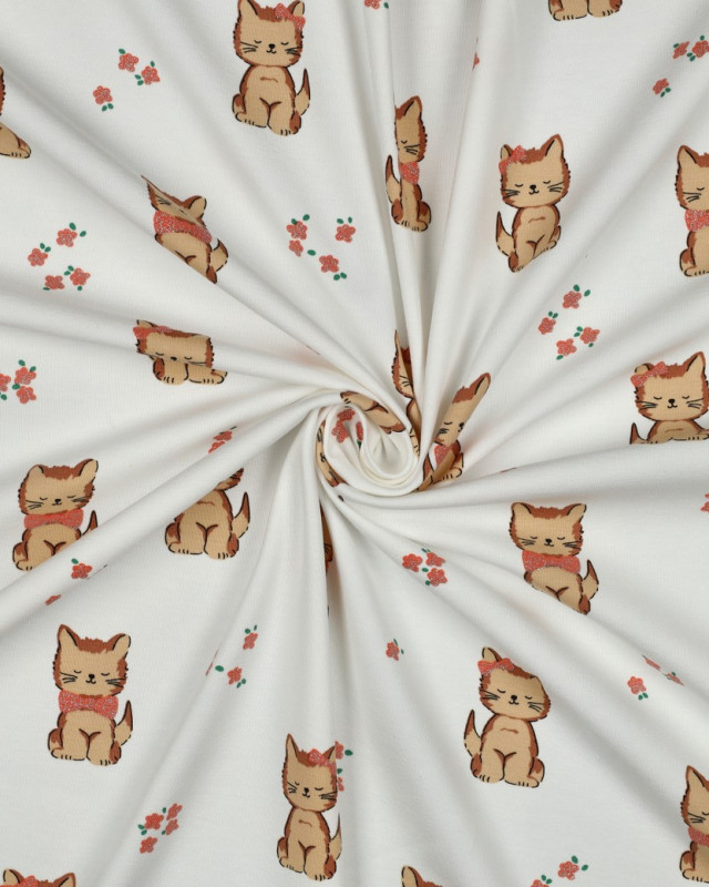 Jersey de Coton Petit Chat Pailleté Blanc - Mercerine