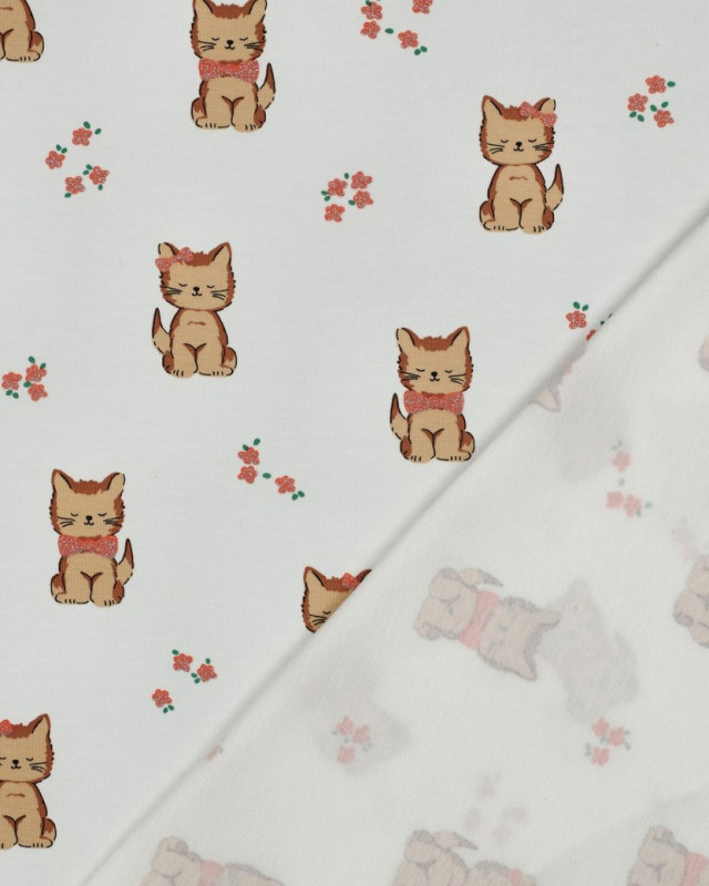 Jersey de Coton Petit Chat Pailleté Blanc - Mercerine