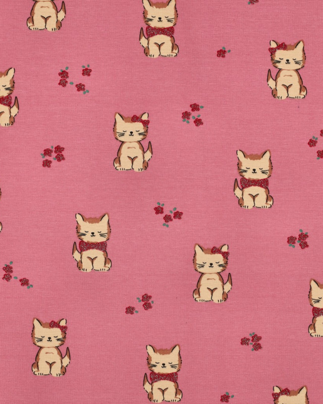 Jersey de Coton Petit Chat Pailleté Rose - Mercerine