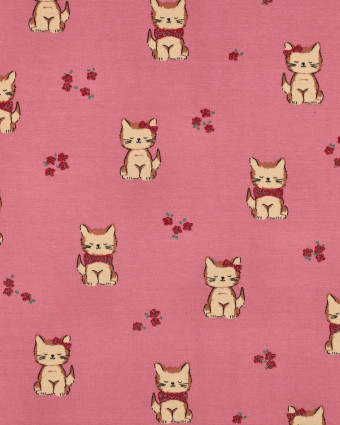 Jersey de Coton Petit Chat Pailleté Rose - Mercerine