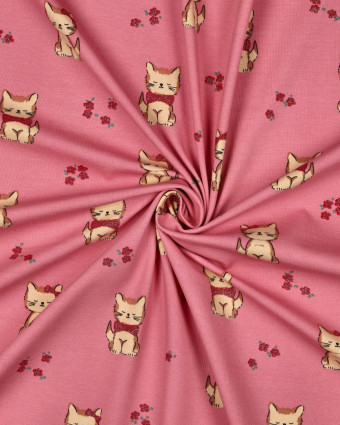 Jersey de Coton Petit Chat Pailleté Rose - Mercerine