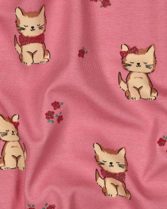 Jersey de Coton Petit Chat Pailleté Rose - Mercerine