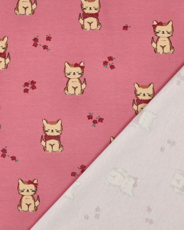 Jersey de Coton Petit Chat Pailleté Rose - Mercerine