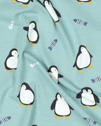 Jersey de Coton Pingouin Bleu Vert - Mercerine