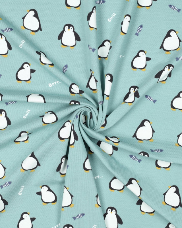 Jersey de Coton Pingouin Bleu Vert - Mercerine