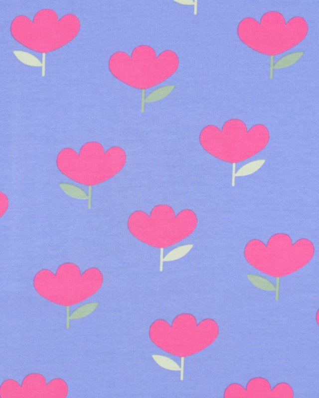 Jersey de Coton Motif Tulipes Roses Fond Bleu - Mercerine