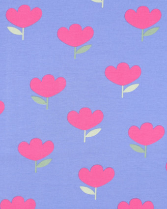 Jersey de Coton Motif Tulipes Roses Fond Bleu - Mercerine