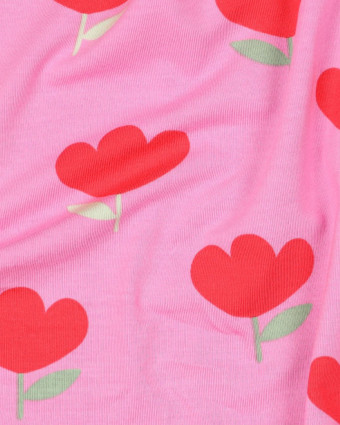 Jersey de Coton Motif Tulipes Rouges Fond Rose - Mercerine