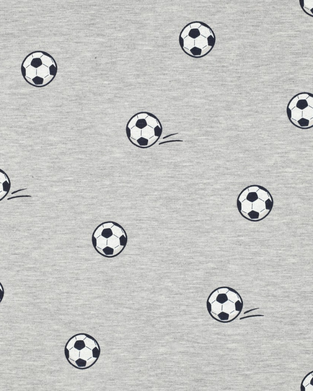 Tissu Jersey Motif Ballon de Foot Gris Chiné - Mercerine