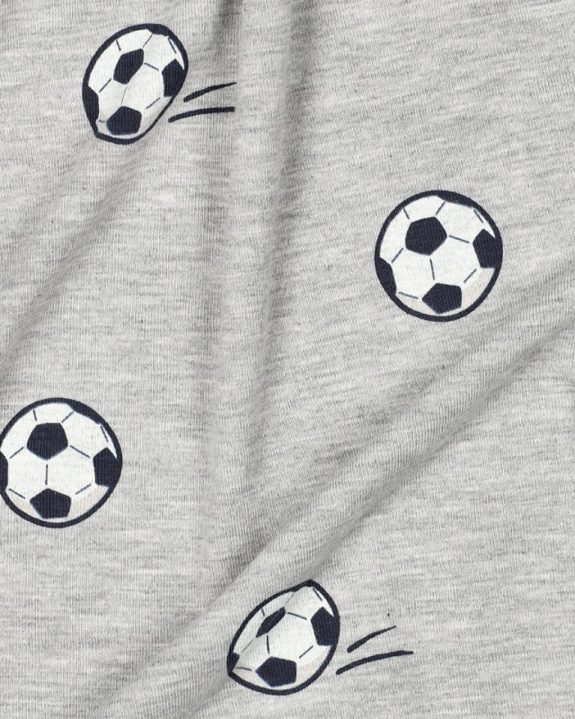 Tissu Jersey Motif Ballon de Foot Gris Chiné - Mercerine