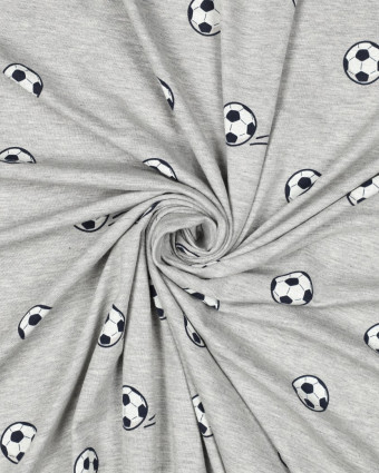 Tissu Jersey Motif Ballon de Foot Gris Chiné - Mercerine
