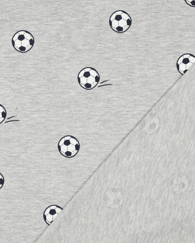 Tissu Jersey Motif Ballon de Foot Gris Chiné - Mercerine