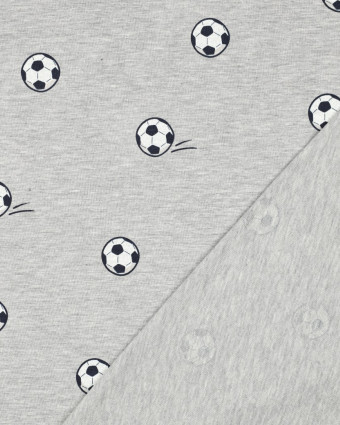 Tissu Jersey Motif Ballon de Foot Gris Chiné - Mercerine