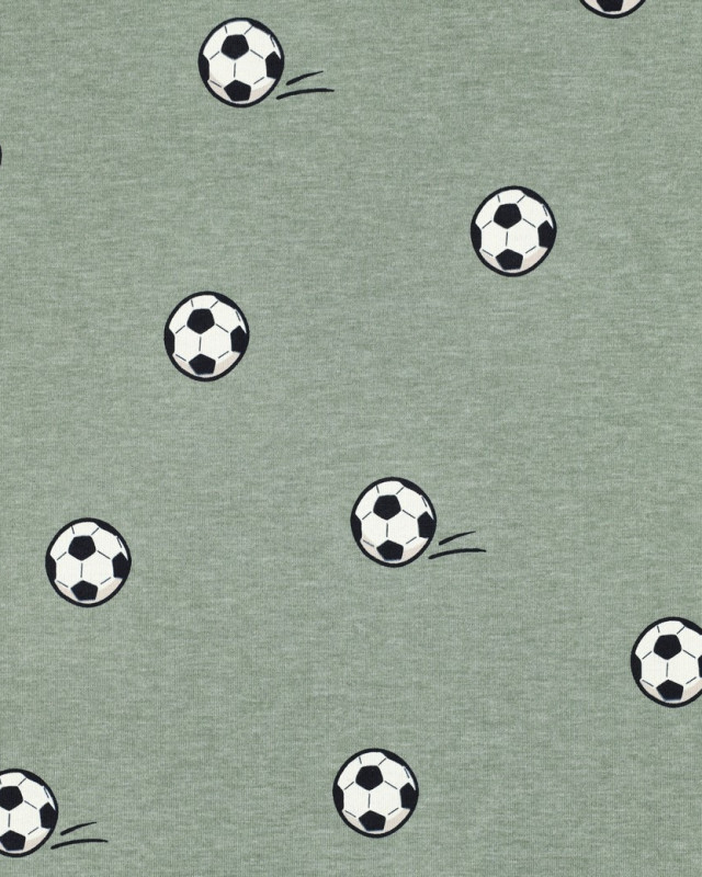 Tissu Jersey Motif Balon de Foot Céladon - Mercerine