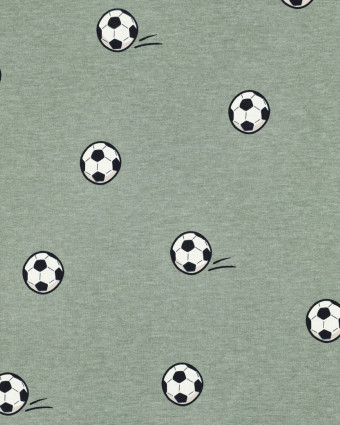 Tissu Jersey Motif Balon de Foot Céladon - Mercerine