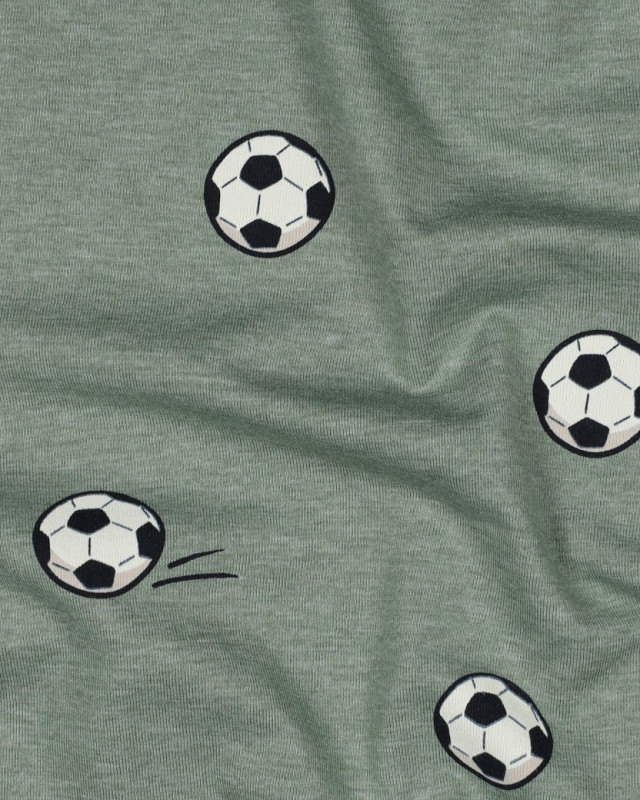 Tissu Jersey Motif Balon de Foot Céladon - Mercerine