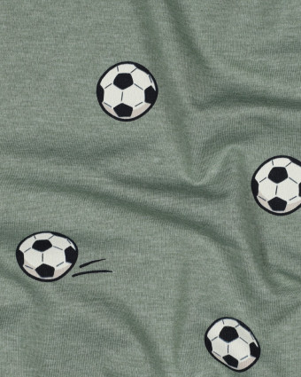 Tissu Jersey Motif Balon de Foot Céladon - Mercerine