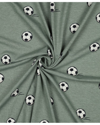 Tissu Jersey Motif Ballon de Foot Céladon - Mercerine