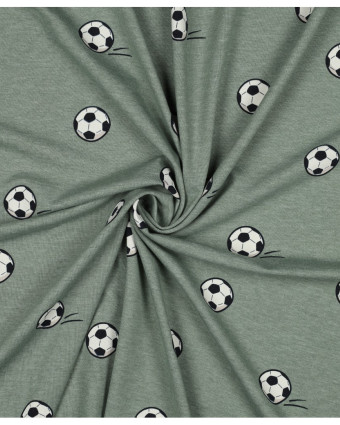 Tissu Jersey Motif Ballon de Foot Céladon - Mercerine