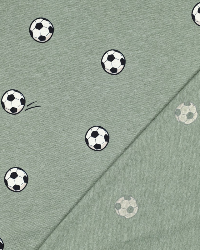 Tissu Jersey Motif Balon de Foot Céladon - Mercerine