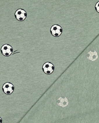 Tissu Jersey Motif Balon de Foot Céladon - Mercerine