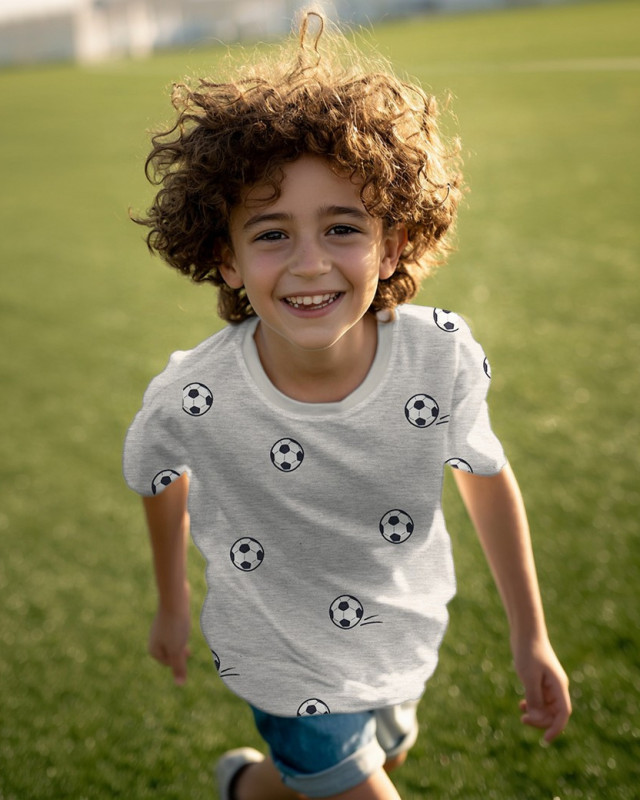 Tissu Jersey Motif Balon de Foot Céladon - Mercerine